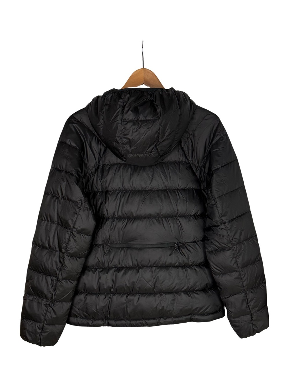 Athleta Aire Puffer Black Lightweight Packable Hooded Jacket Size M EUC - Picture 6 of 12